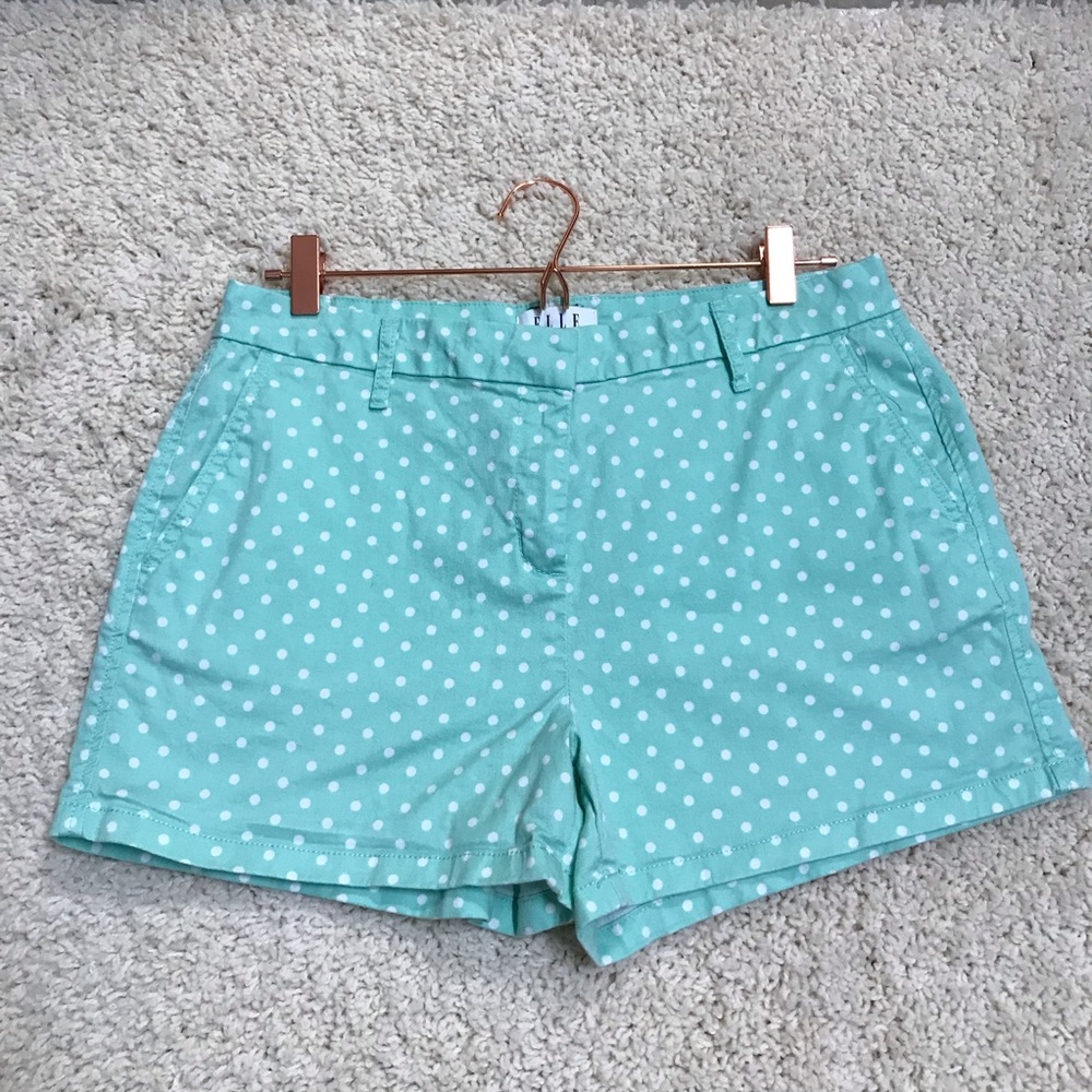 Elle Mint Green White Polka Dot Chino Shorts SZ 10